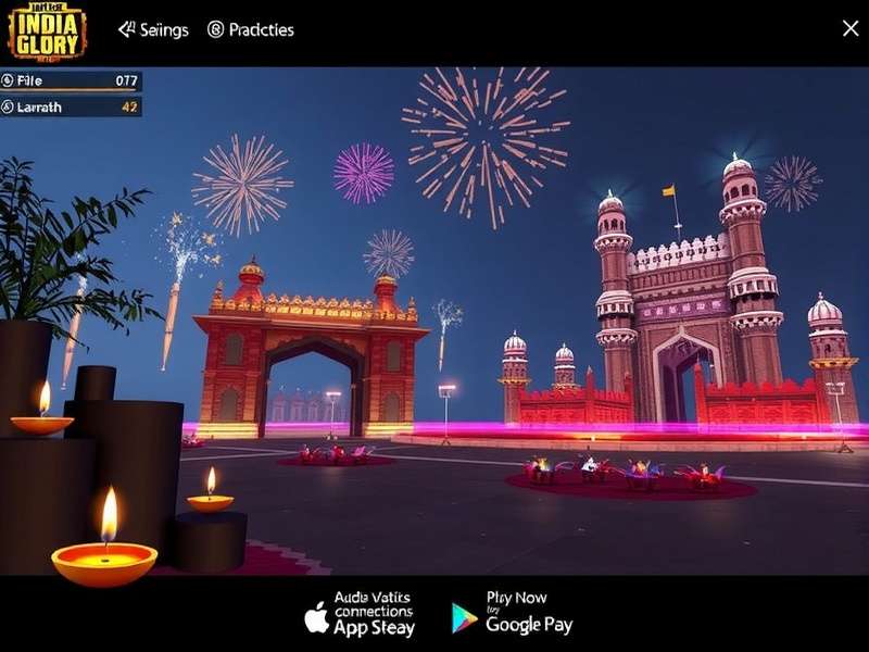 PUBG Mobile India Glory Diwali Dhamaka event screenshot showing illuminated Varanasi map with diyas and firecracker effects